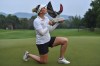 Nanna Koerstz Madsen of Denmark kisses the trophy for photographs during the award ceremony after winning the LPGA Honda Thailand golf tournament in Pattaya, southern Thailand, Sunday, March 13, 2022. (AP Photo/Kittinun Rodsupan)