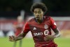 Toronto FC's Jahkeele Marshall-Rutty is pictured is action against CF Montreal during MLS soccer action in Toronto on Saturday, October 23, 2021. THE CANADIAN PRESS/Chris Young