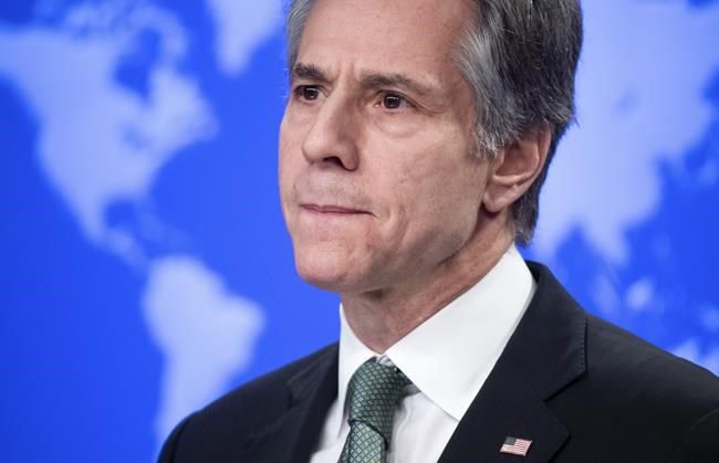 Secretary of State Antony Blinken speaks during a news conference Thursday, March 17, 2022, at the State Department in Washington. (Saul Loeb/Pool via AP)