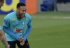 Brazil's Neymar smiles during a training session at the Granja Comary training center in Teresopolis, Brazil, Wednesday, March 23, 2022. Brazil will face Chile in a qualifying soccer match for the FIFA World Cup Qatar 2022 in Rio de Janeiro on Thursday. (AP Photo/Silvia Izquierdo)