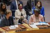 Linda Thomas-Greenfield, United States ambassador to the United Nations, right, speaks alongside Barbara Woodward, Permanent Representative of the United Kingdom to the United Nations, left, before a vote on a resolution proposed by the Russian Federation during a meeting of the UN Security Council, Wednesday, March 23, 2022, at United Nations headquarters. The United Nations will face three resolutions Wednesday on the worsening humanitarian situation in Ukraine after Russia decided to call for a vote on its Security Council resolution that makes no mention of its attack on its smaller neighbor. Ambassador Thomas-Greenfield said there was no support for Russia's resolution. (AP Photo/John Minchillo)