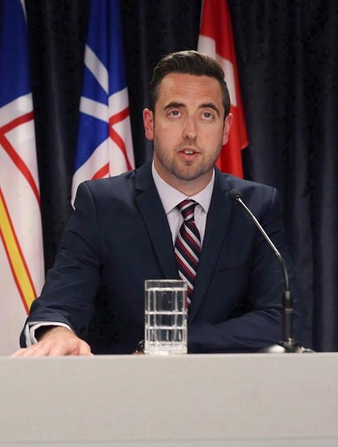 Newfoundland and Labrador Energy Minister Andrew Parsons attends a news conference in St.John's on Tuesday, June 27, 2017. THE CANADIAN PRESS/Paul Daly