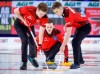 Team Newfoundland and Labrador skip Nathan Young makes as shot as he plays Team Alberta at the Tim Hortons Brier in Lethbridge, Alta., Saturday, March 5, 2022. THE CANADIAN PRESS/Jeff McIntosh