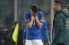 Italy's Jorginho cries after his team's got eliminated in the World Cup qualifying play-offsoccer match between Italy and North Macedonia, at Renzo Barbera stadium, in Palermo, Italy, Thursday, March 24, 2022. North Macedonia won 1-0. (AP Photo/Antonio Calanni)