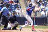 Toronto Blue Jays' Josh Palacios, right, follows through for a two-run home run during the second inning of a spring training baseball game against the New York Yankees, in Tampa, Fla., Saturday, March 26, 2022. Palacios got things going for the Blue Jays connecting on a two-run homer to right fieldin the top of the second inning. THE CANADIAN PRESS/AP-Lynne Sladky