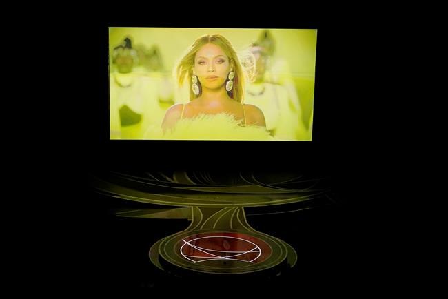 Beyonce appears on screen as she performs the song