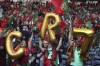 Fans hold up balloons for Portugal's Cristiano Ronaldo on the stands before the start of the World Cup 2022 playoff soccer match between Portugal and North Macedonia, at the Dragao stadium in Porto, Portugal, Tuesday, March 29, 2022. (AP Photo/Luis Vieira)