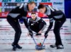 Team Wild Card One skip Brad Gushue, centre, directs his teammates while playing Team Northwest Territories at the Tim Hortons Brier in Lethbridge, Alta., Monday, March 7, 2022. THE CANADIAN PRESS/Jeff McIntosh