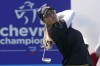 Jennifer Kupcho tees off on the 17th hole during the Chevron Championship golf tournament Thursday, March 31, 2022, in Rancho Mirage, Calif. (AP Photo/Marcio Jose Sanchez)