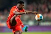 Union Berlin's Taiwo Awoniyi controls the ball, during the German Bundesliga soccer match between Union Berlin and Cologne, in Berlin, Friday, April 1, 2022. (Andreas Gora/dpa via AP)