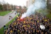 Several thousand supporters Borussia Dortmund walk in direction of the station prior to the German Bundesliga soccer match Borussia Dortmund against RB Leipzig in Dortmund, Germany, Saturday, April 2, 2022 to the stadium. Photo: Thomas Banneyer/dpa via AP)