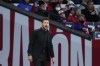 Atletico Madrid's head coach Diego Simeone watches the Spanish La Liga soccer match between Atletico Madrid and Alaves at the Wanda Metropolitano stadium in Madrid, Spain, Saturday, April 2, 2022. (AP Photo/Manu Fernandez)