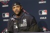 FILE - New York Yankees pitcher CC Sabathia answers questions during a news conference before Game 5 of baseball's American League Championship Series against the Houston Astros, Friday, Oct. 18, 2019, in New York. Former All-Star CC Sabathia was hired Wednesday, April 6, 2022, as a special assistant to baseball Commissioner Rob Manfred. The 41-year-old, who retired after the 2019 season, is tasked with addressing player relations, diversity, equity and inclusion, social responsibility, youth participation and broadcasting. (AP Photo/Seth Wenig, File)