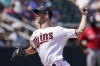 Minnesota Twins relief pitcher Taylor Rogers throws in the fourth inning during a spring training baseball game against the Boston Red Sox at Hammond Stadium Sunday, March 27, 2022, in Fort Myers, Fla. (AP Photo/Steve Helber)