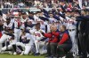Atlanta Braves poses with their World Series rings after a receiving them before a baseball game against the Cincinnati Reds on Saturday, April 9, 2022, in Atlanta. (AP Photo/John Bazemore)