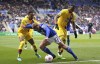 Leicester City's Kiernan Dewsbury-Hall battles for the ball with Crystal Palace's Nathaniel Clyne, left, and Jordan Ayew during the English Premier League soccer match between Leicester City and Crystal Palace at the King Power Stadium, Leicester, England, Sunday April 10, 2022. (Tim Goode/PA via AP)
