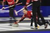 Canada Skip Brad Gushue delivers a stone against Sweden during a gold medal game at the World Men's Curling Championships in Las Vegas, Sunday, April 10, 2022.&nbsp;Gushue settled for the silver medal at the world men's curling championship after dropping an 8-6 decision to Sweden's Niklas Edin. THE CANADIAN PRESS/AP-John Locher