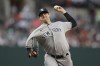 New York Yankees starting pitcher Jordan Montgomery throws a pitch to the Baltimore Orioles during the first inning of a baseball game, Friday, April 15, 2022, in Baltimore. (AP Photo/Julio Cortez)