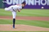 Cleveland Guardians starting pitcher Cal Quantrill delivers in the first inning of a baseball game against the San Francisco Giants , Saturday, April 16, 2022, in Cleveland. (AP Photo/David Dermer)
