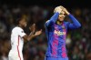 Barcelona's Ronald Araujo reacts after a missed scoring opportunity during the Europa League, second leg, quarterfinal soccer match between Barcelona and Eintracht Frankfurt at the Camp Nou stadium, in Barcelona, Spain, Thursday, April 14, 2022. (AP Photo/Joan Monfort)