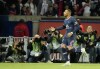 PSG's Kylian Mbappe celebrates after scoring his side's second goal during the League One soccer match between Paris Saint Germain and Marseille, at the Parc des Princes stadium, in Paris, France, Sunday, April 17, 2022. (AP Photo/Francois Mori)