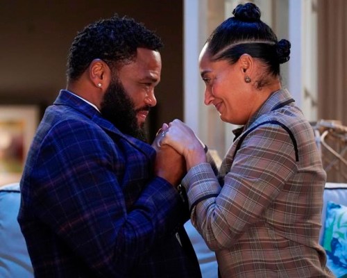 This image released by ABC shows Anthony Anderson, left, and Tracee Ellis Ross in a scene from the series finale of 
