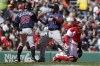 Minnesota Twins' Jorge Polanco (11) celebrates his two-run home run behind Boston Red Sox catcher Christian Vazquez that also drove in Gilberto Celestino (67) during the third inning of a baseball game, Monday, April 18, 2022, in Boston. (AP Photo/Michael Dwyer)