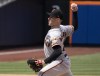 Anthony DeSclafani of the San Francisco Giants pitches in the first inning during a baseball game against the New York Mets on Thursday, April 21, 2022, in New York. (AP Photo/Craig Ruttle)