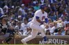 Chicago Cubs' Alfonso Rivas watches after hitting a one-run single during the fifth inning of a baseball game against the Pittsburgh Pirates in Chicago, Saturday, April 23, 2022. (AP Photo/Nam Y. Huh)