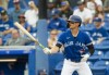 Toronto Blue Jays second baseman Cavan Biggio at bat during a spring training game at TD Ballpark, in Dunedin, Fla., Saturday, April 2, 2022. Biggio was placed on the COVID-related injured list and right-hander Bowden Francis was recalled from triple-A Buffalo ahead of Toronto's game against the Boston Red Sox on Monday night. THE CANADIAN PRESS/Mark Taylor