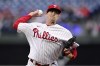 Philadelphia Phillies starting pitcher Kyle Gibson throws during the first inning of a baseball game against the Colorado Rockies, Monday, April 25, 2022, in Philadelphia. (AP Photo/Derik Hamilton)