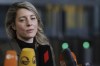Canadian Foreign Minister Melanie Joly speaks with the media as she arrives for a meeting of NATO foreign ministers at NATO headquarters in Brussels, Thursday, April 7, 2022.Foreign Affairs Minister Mélanie Joly says Canada and the United States will continue to exert “maximum pressure” on Russia in response to its ongoing invasion of Ukraine. THE CANADIAN PRESS/AP-Olivier Matthys