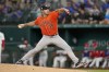 Houston Astros starting pitcher Justin Verlander throws to the Texas Rangers in the fourth inning of a baseball game, Thursday, April 28, 2022, in Arlington, Texas. (AP Photo/Tony Gutierrez)