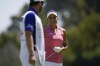Lexi Thompson smiles after sinking a putt on the ninth green during the third round of the LPGA's Palos Verdes Championship golf tournament on Saturday, April 30, 2022, in Palos Verdes Estates, Calif. (AP Photo/Ashley Landis)