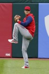 Los Angeles Angels' Shohei Ohtani throws in right field before a baseball game against the Chicago White Sox Monday, May 2, 2022, in Chicago. (AP Photo/Charles Rex Arbogast)