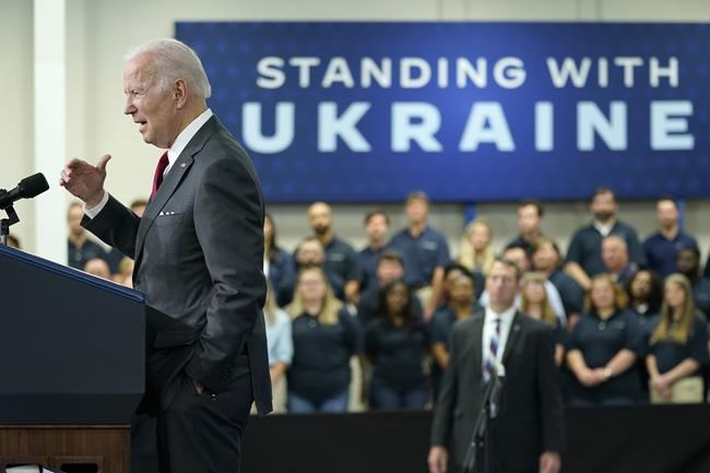 President Joe Biden speaks on security assistance to Ukraine during a visit to the Lockheed Martin Pike County Operations facility where they manufacture Javelin anti-tank missiles, Tuesday, May 3, 2022, in Troy, Ala. (AP Photo/Evan Vucci)