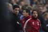 Arsenal's manager Mikel Arteta watches his players during the English Premier League soccer match between West Ham United and Arsenal at the London stadium in London, Sunday, May 1, 2022. (AP Photo/Ian Walton)