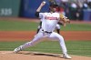 Cleveland Guardians starting pitcher Shane Bieber delivers during the first inning in the first baseball game of a doubleheader against the Toronto Blue Jays, Saturday, May 7, 2022, in Cleveland. (AP Photo/David Dermer)