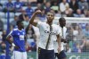 Everton's Mason Holgate celebrates after scoring his side's second goal during the English Premier League soccer match between Leicester City and Everton at King Power Stadium in Leicester, England, Sunday, May 8, 2022. (AP Photo/Rui Vieira)