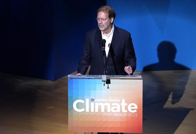Dan Porterfield, president and CEO of the Aspen Institute, speaks during the Aspen Ideas: Climate conference, Monday, May 9, 2022, in Miami Beach, Fla. The conference is co-hosted by the Aspen Institute and the City of Miami Beach. (AP Photo/Lynne Sladky)