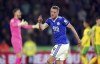 Leicester City's Jamie Vardy celebrates scoring his side's second goal of the game during the English Premier League soccer match against Norwich City, at the King Power Stadium, Leicester, England, Wednesday May 11, 2022. (Zac Goodwin/PA via AP)