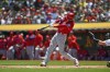 Los Angeles Angels' Shohei Ohtani (17) connects for a two-run home run against Oakland Athletics pitcher Frankie Montas (47) in the first Inning of a baseball game at the Coliseum in Oakland, Calif., on Sunday, May 15, 2022. This is Ohtani's 101st career home run. (Jose Carlos Fajardo/Bay Area News Group via AP)