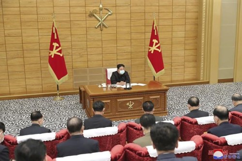 FILE - In this photo provided by the North Korean government, North Korean leader Kim Jong Un, top, attends a meeting on anti-virus strategies in Pyongyang, North Korea on May 14, 2022. Independent journalists were not given access to cover the event depicted in this image distributed by the North Korean government. The content of this image is as provided and cannot be independently verified. Korean language watermark on image as provided by source reads: 