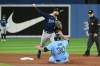 Toronto Blue Jays’ Alejandro Kirk, 30, is forced out at second base by Seattle Mariners’ Abraham Toro in the first inning of an American League baseball game in Toronto on Wednesday, May 18, 2022. THE CANADIAN PRESS/Jon Blacker