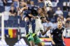 Sporting Kansas City defender Kortne Ford (12) heads the ball over Colorado Rapids Forward Gyasi Zardes (29) during an MLS soccer game Wednesday May 18, 2022 at Children's Mercy Park in Kansas City, Kan.. (Nick Tre. Smith/The Kansas City Star via AP)