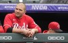 Cincinnati Reds' Joey Votto looks on from the dugout in the seventh inning of a baseball game against the Colorado Rockies, Sunday, May 1, 2022, in Denver. THE CANADIAN PRESS/AP-David Zalubowski