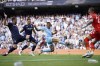 Manchester City's Gabriel Jesus, 2nd right, fails to score past Aston Villa's goalkeeper Robin Olsen, right, during the English Premier League soccer match between Manchester City and Aston Villa at the Etihad Stadium in Manchester, England, Sunday, May 22, 2022. (AP Photo/Dave Thompson)