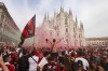 AC Milan fans gather in Piazza Duomo square, with the gothic cathedral in the background, during a Serie A soccer match between Sassuolo and AC Milan, being played in Reggio Emilia, in Milan, Italy, Sunday, May 22, 2022. (Alessandro Bremec/LaPresse via AP)