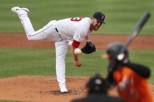 Boston Red Sox's Josh Winckowski pitches during the second inning of the second game of a baseball doubleheader against the Baltimore Orioles, Saturday, May 28, 2022, in Boston. (AP Photo/Michael Dwyer)