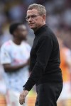 Manchester United's manager Ralf Rangnick reacts after their loss in the English Premier League soccer match against Crystal Palace at Selhurst Park stadium in London, Sunday, May 22, 2022. (AP Photo/Ian Walton)